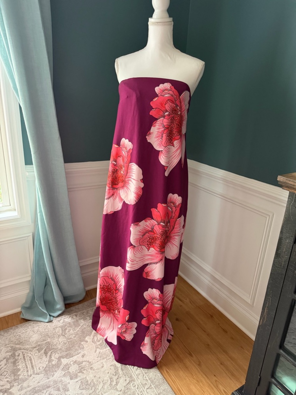 BHLDN Strapless Maxi Dress in Plum with Pink Floral Print - Picture 1 of 5